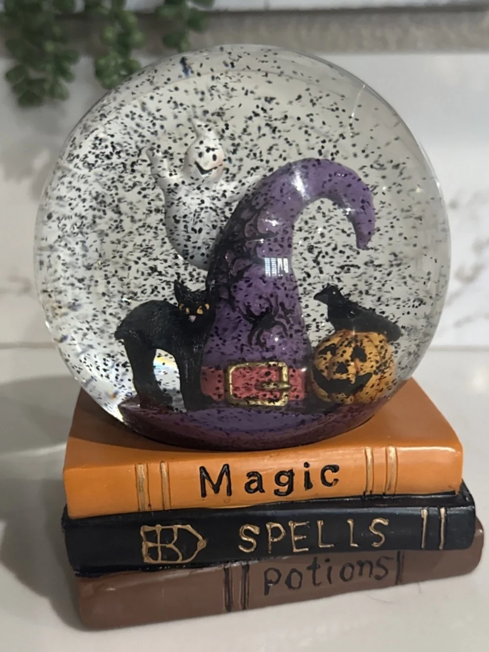 Magic Spells Potion Witch Hat Cat Ghost Snow Globe